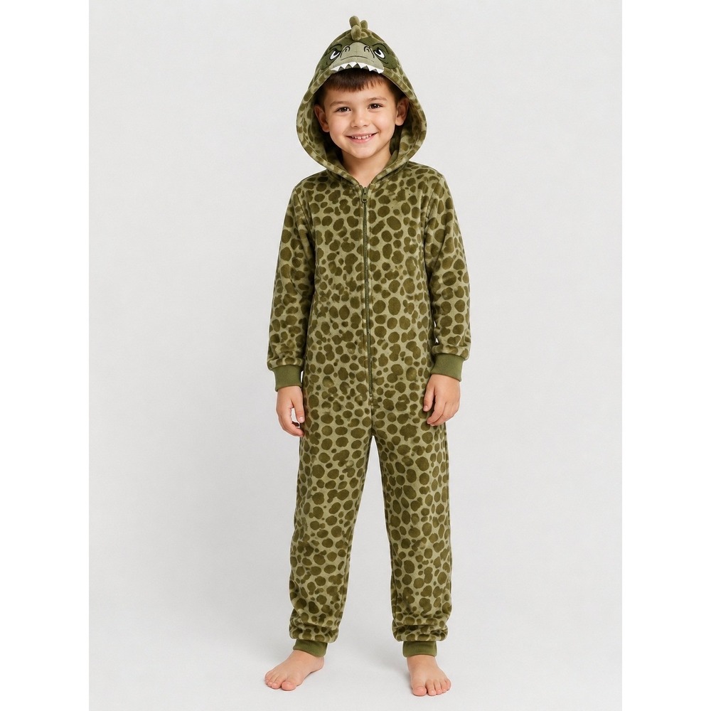 Jellifish Kids Boys Khaki Dino Hooded‎ One Piece Pajama Sleeper 4T NWT NEW